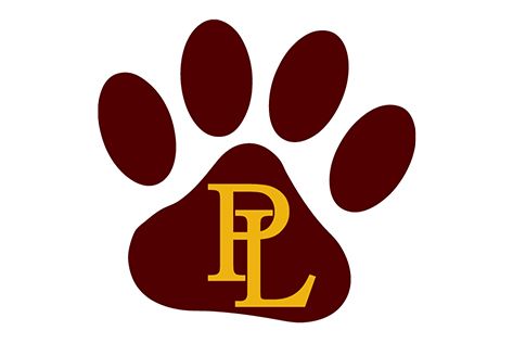Maroon paw print logo with yellow PL initials in center on white background.