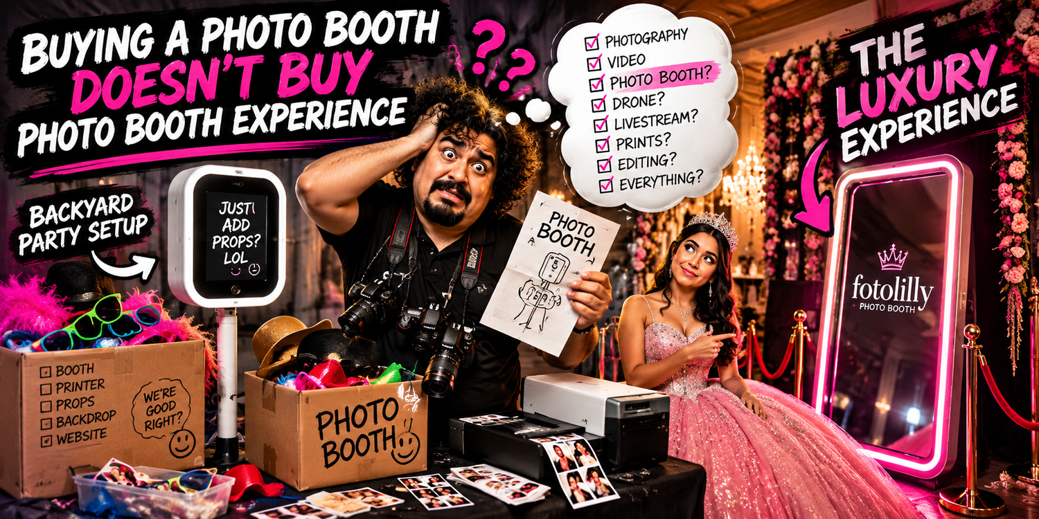 Dallas quinceanera Mirror Photo Booth rental with premium prints, custom event design and attendant for luxury DFW quince celebrations TX