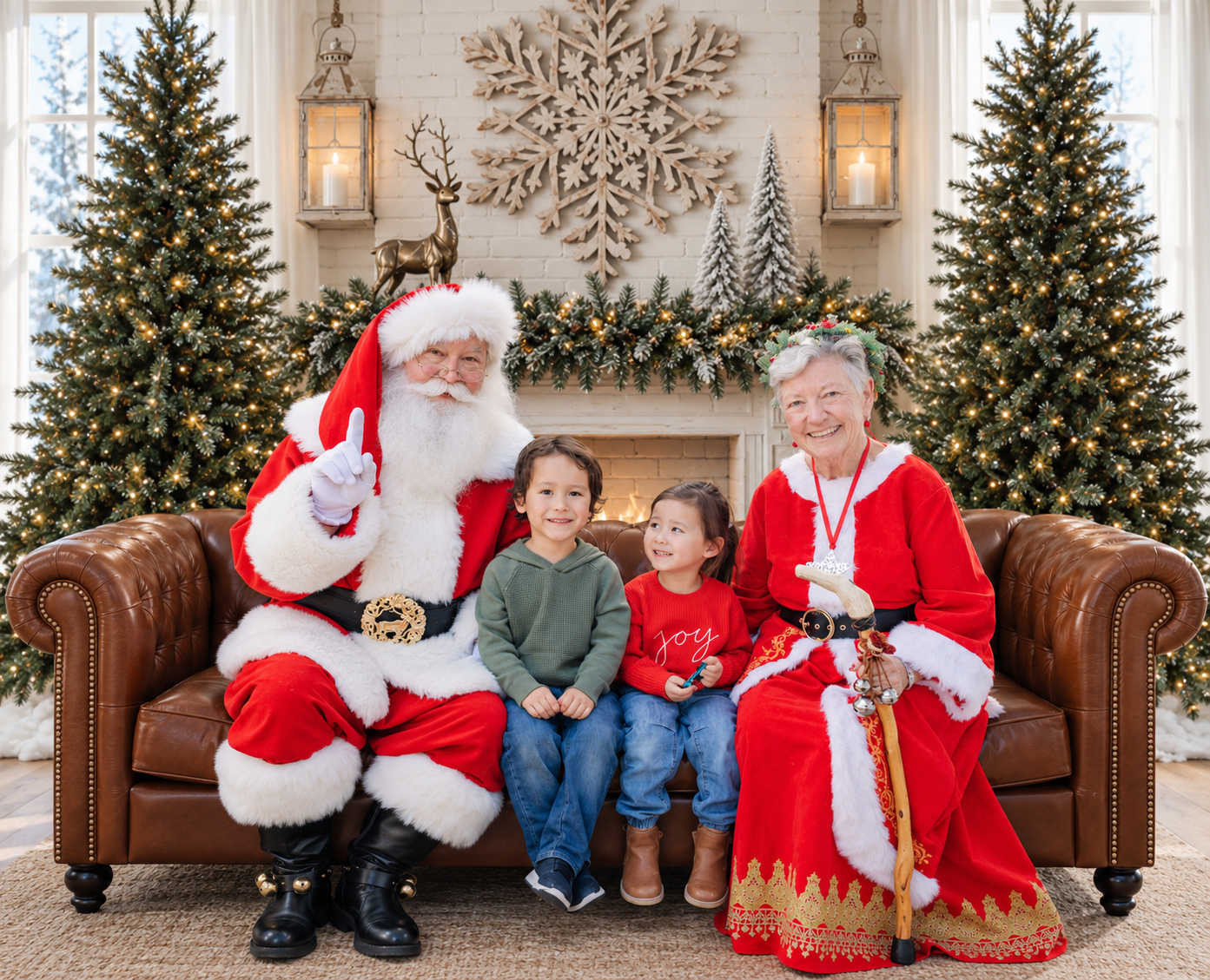 Lake Worth Beach Santa photos of a child talking with Santa Claus during a Christmas portrait experience.