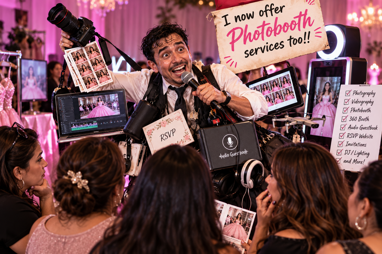 Fort Worth quinceañera photographer captures quince moments with DFW photography, video and trained photobooth staff for DFW quince event