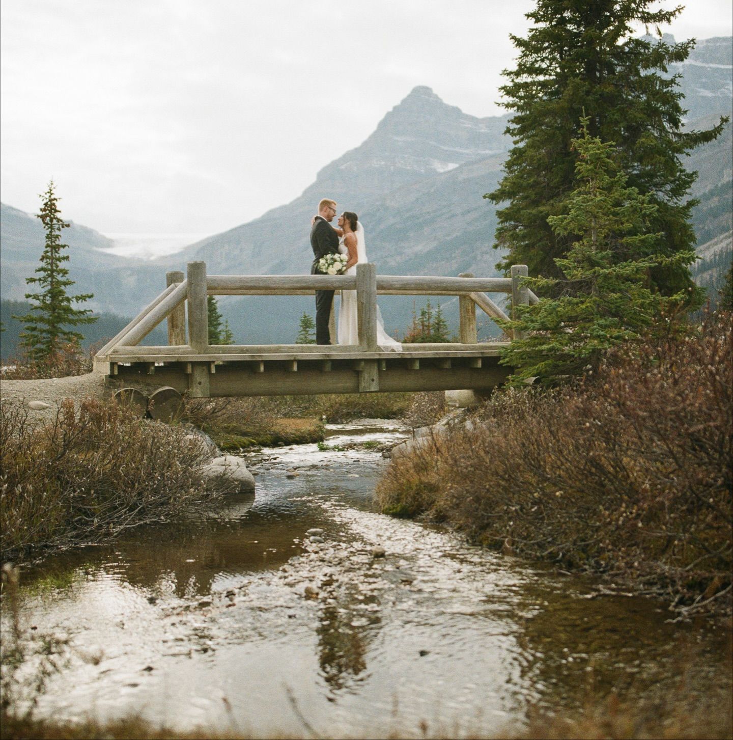 Mikayla and Erik Lake Louise film wedding photo on Kodak Portra and Kodacolor film, Post Hotel wedding, film photo 7 of 9