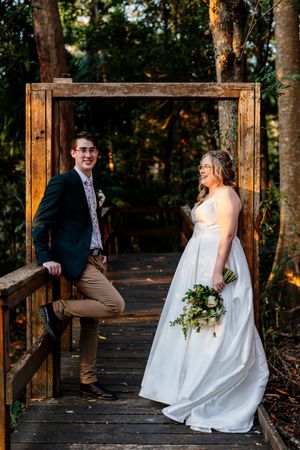 Wedding portrait at Walkabout Creek, Brisbane rainforest wedding venue