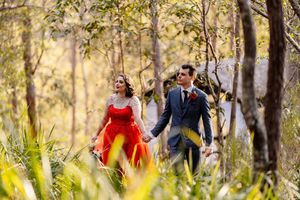 Outdoor Wedding portrait at Walkabout Creek, Brisbane rainforest wedding venue