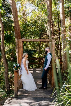 Wedding portrait at Walkabout Creek, Brisbane rainforest wedding venue