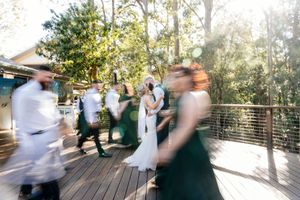 Wedding portrait with wedding party at Walkabout Creek, Brisbane rainforest wedding venue