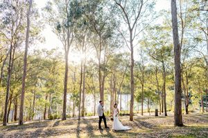outdoor wedding portrait at Walkabout Creek, Brisbane rainforest wedding venue