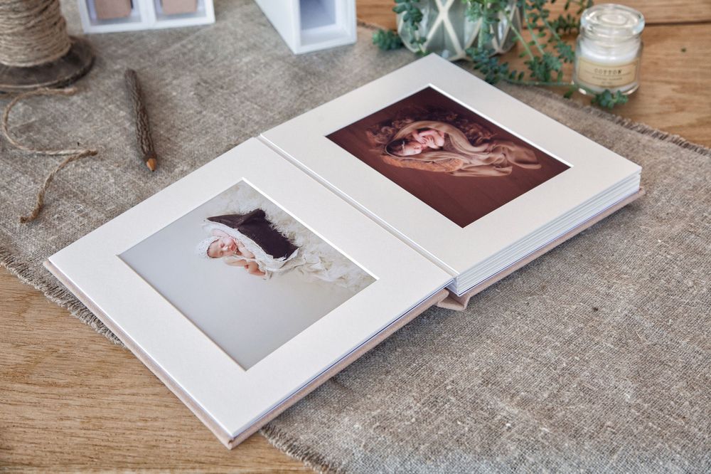Premium baby photo album with printed fine art photographs