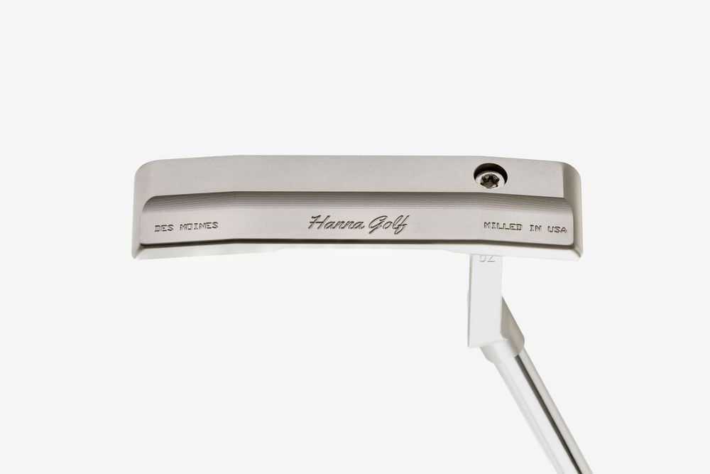 Hanna Golf silver putter with polished finish, milled in USA, featuring a classic blade design on white background.