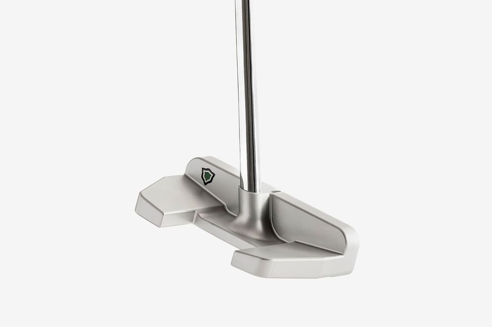 Silver mallet golf putter with sleek modern design, featuring a geometric head and slim steel shaft on white background.