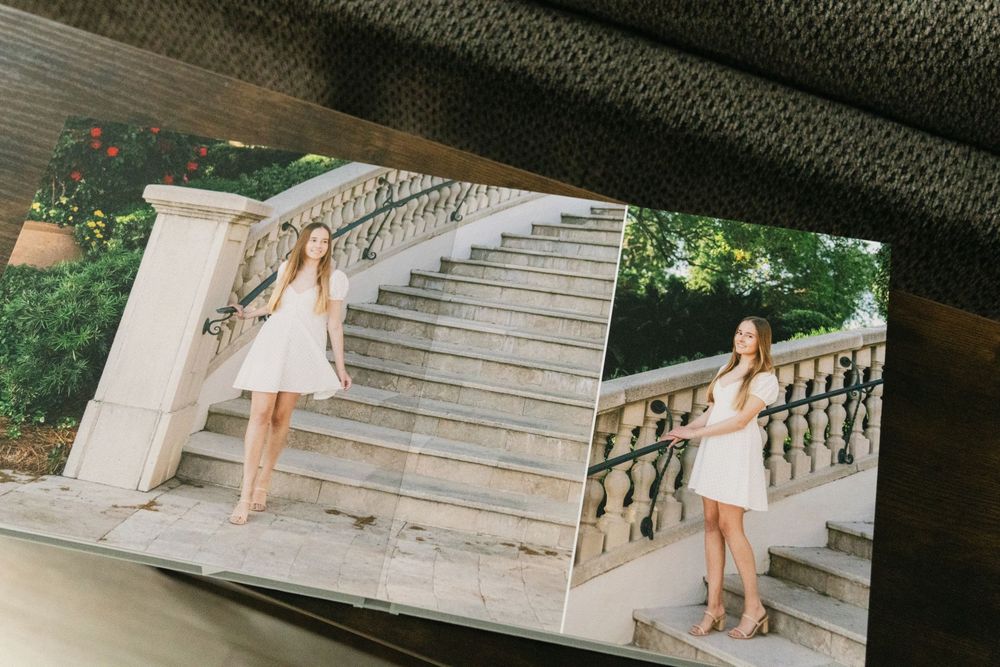 Luxury heirloom senior photo album designed from a Golden Isles senior portrait session.
