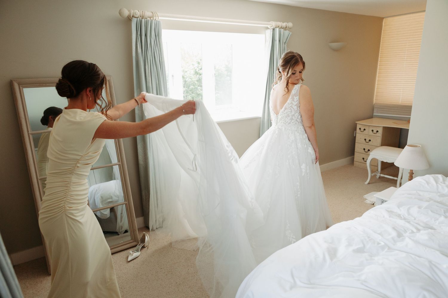 Bridal prep at Chalk Barn, Wiltshire