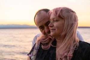 Couple engagement session at Golden Gardens, Seattle, at sunset, Captured by Savvy Photography