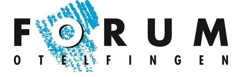 Forum Otelfingen logo with bold black text and blue artistic brush stroke design.