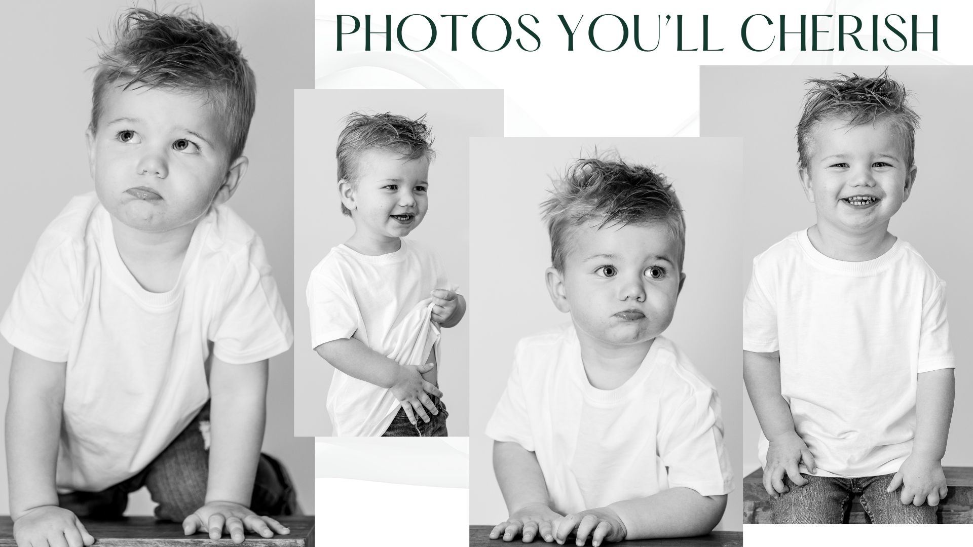 Wedding photographer promotional collage featuring bride and groom portraits with text reading go-to girl for every occasion.