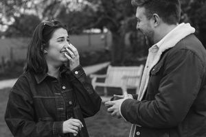 Couple celebrating an engagement in Broadway Cotswolds.