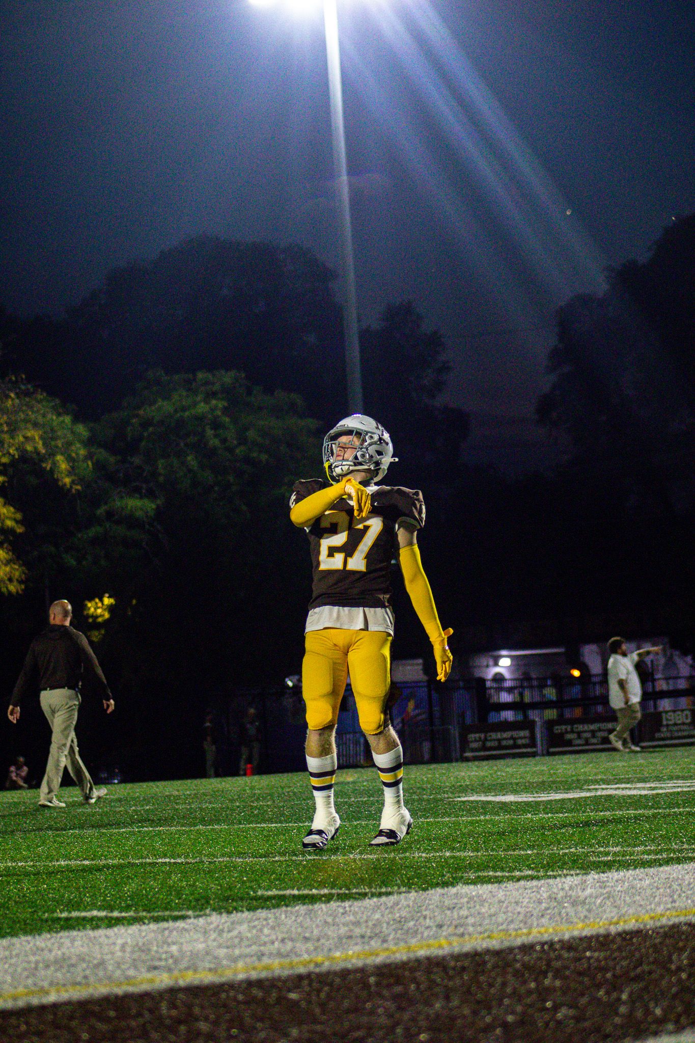 #27 warming up for Mt. Carmel  High School Varsity Football
