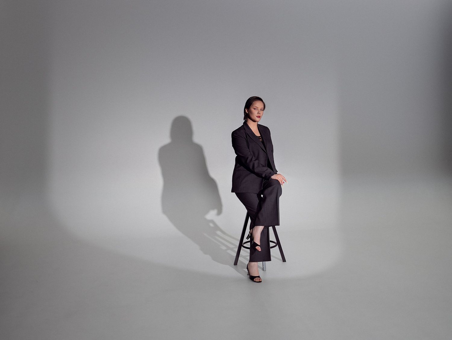 model in a photo studio in Vilnius. cyclorama