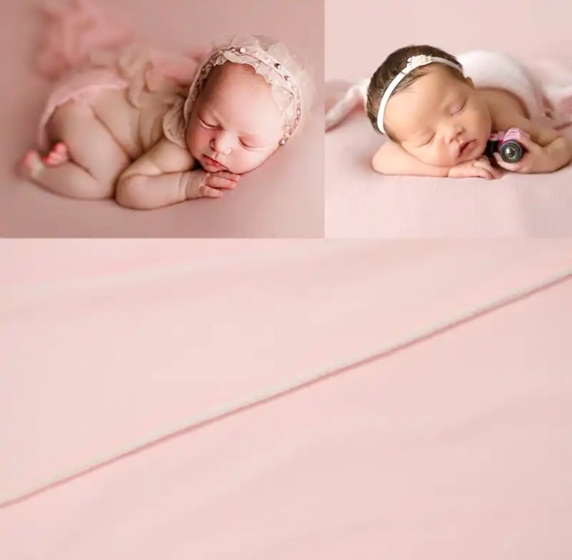 Pink backdrop fabric for newborn photography with soft textured surface.