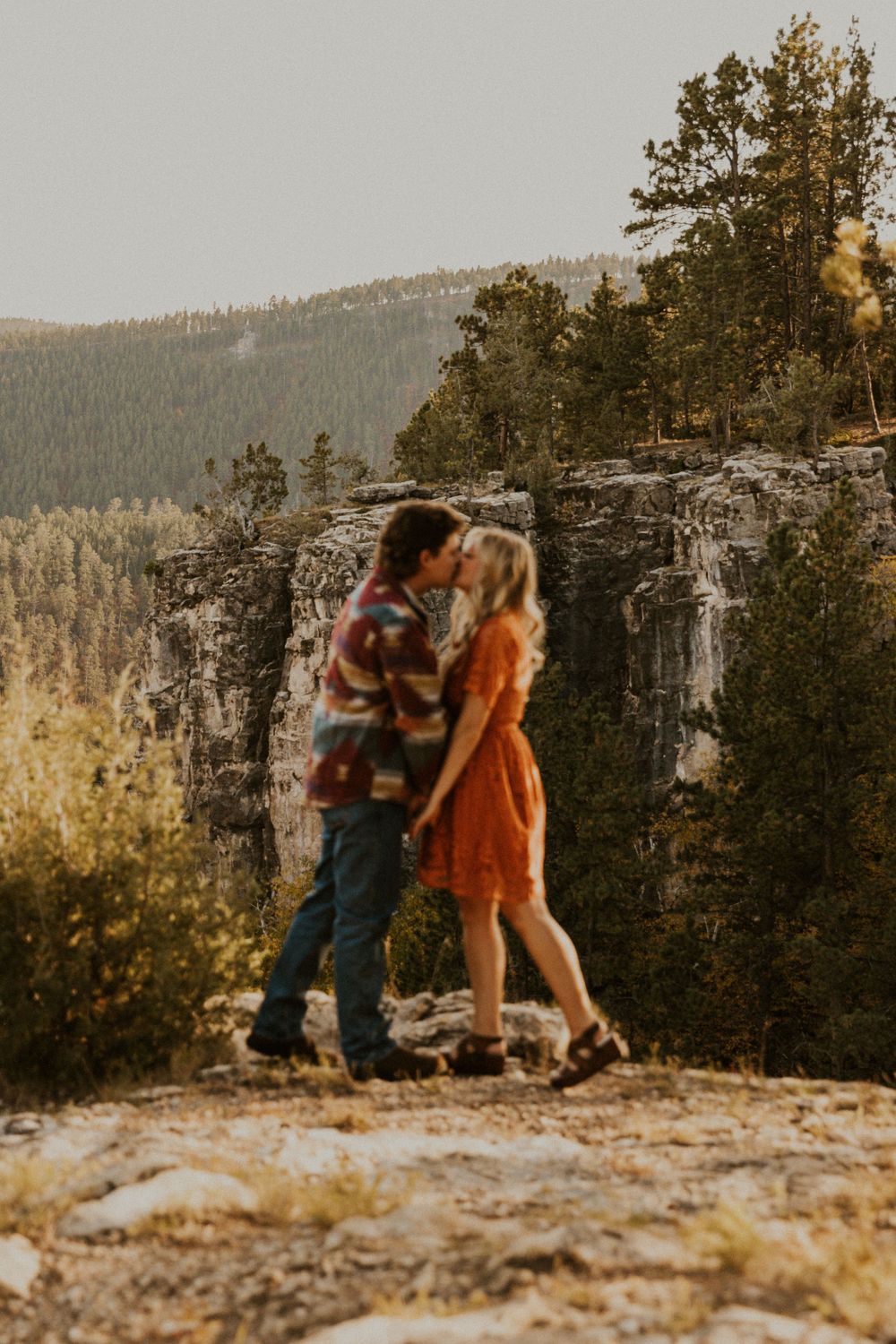Couple Kissing in Black Hills South Dakota Engagement Session