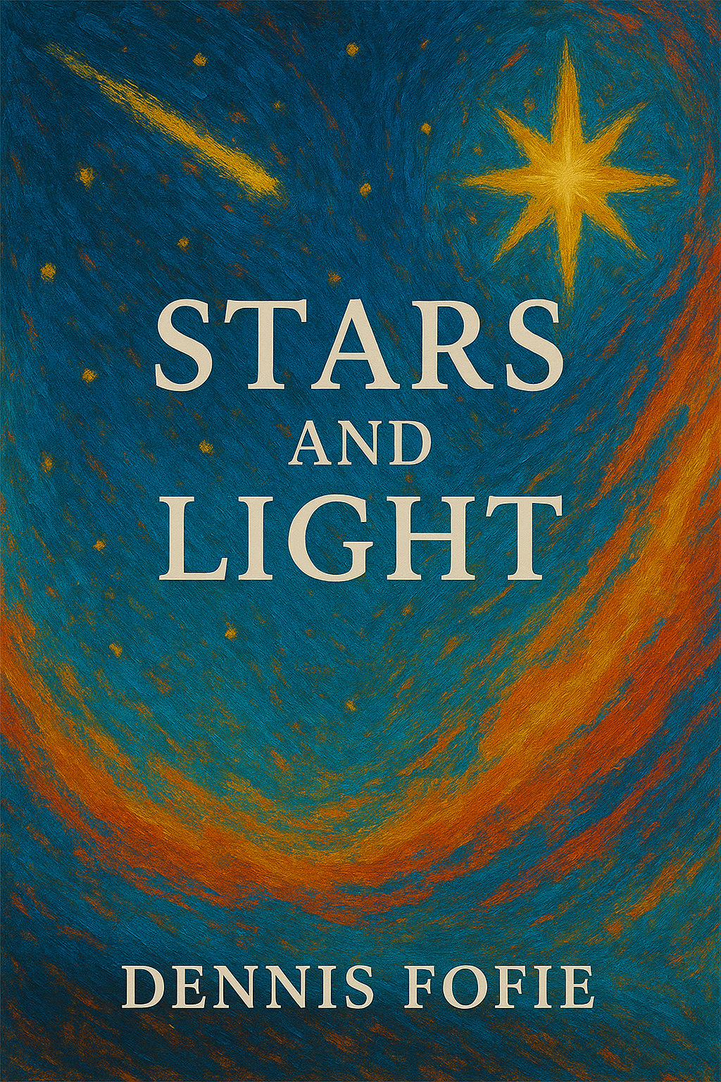 Cover of 'Stars and Light' by Dennis Fofie, a poetry collection exploring diverse moods and emotions.