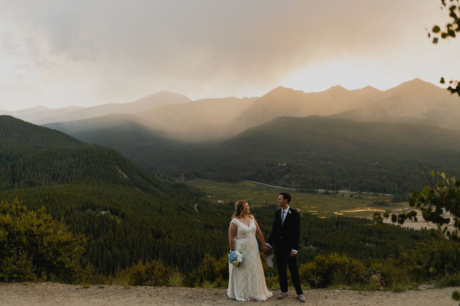 Setting sun over couple who is in love in Breckenridge