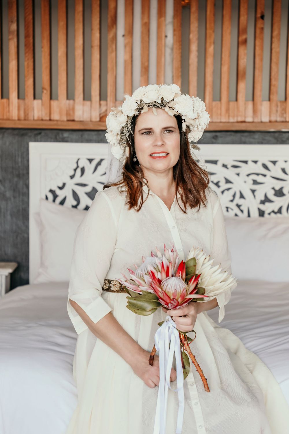 Gorgeous bride in a silent moment before walking down the aisle