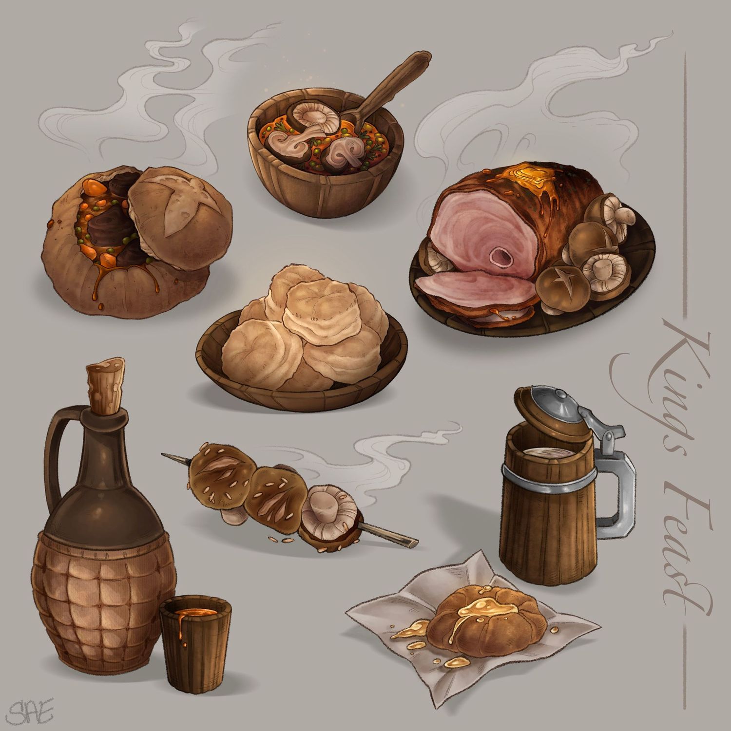 concept art, character design, illustration, original character, game art, animation art, props, props design, food, dnd, Viking, ren fair,