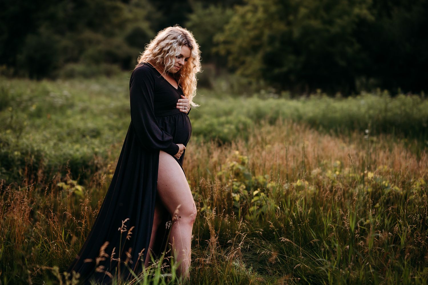 Golden hour maternity with client gown.