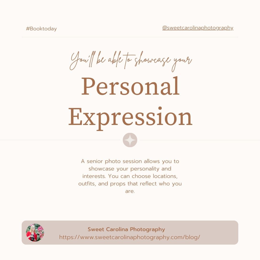 A photography website section showing 'Personal Expression' in elegant brown typography.