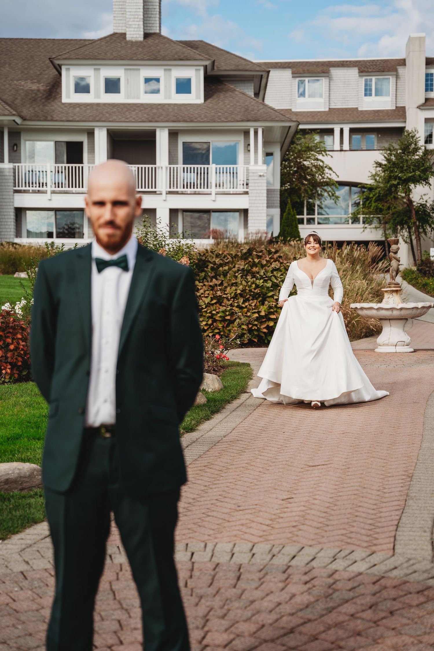 bride and groom first look
