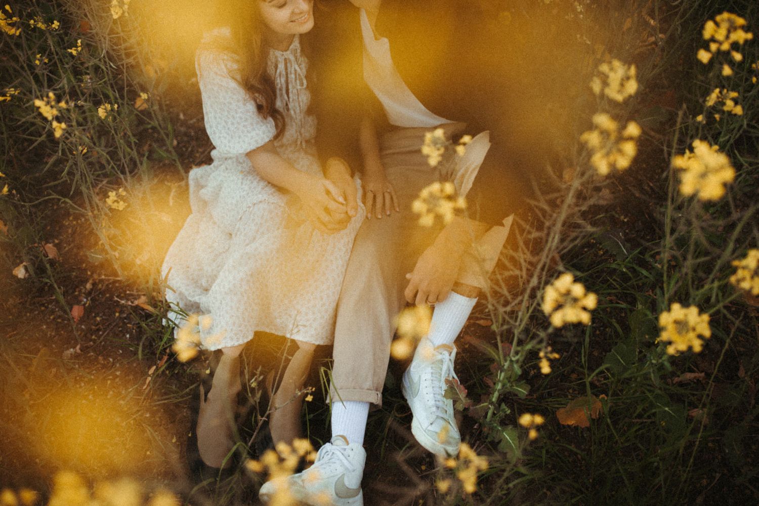 Dreamy golden-lit floral scene with soft bokeh effects.