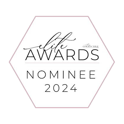 A hexagonal award nominee badge for the 2024 Elite Awards.