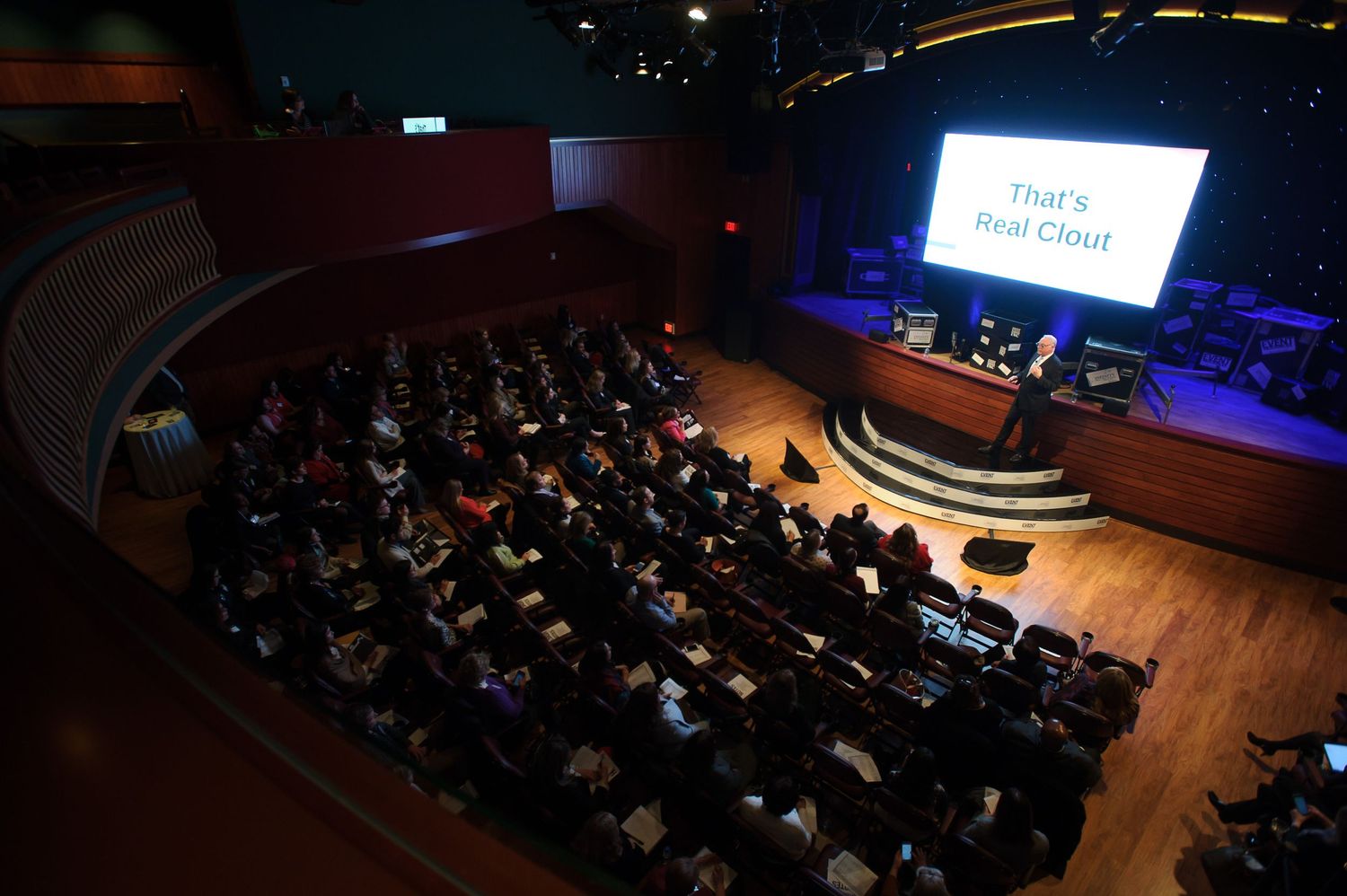 David Adler at Infinity Music Hall in Hartford, CT speaking to an audience of event professionals