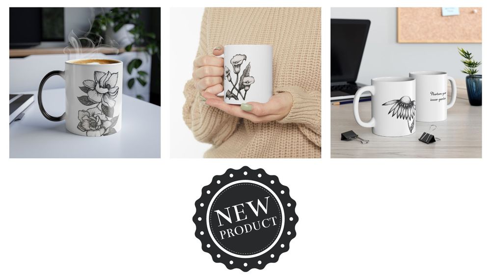 Mugs, Flower Drawings
