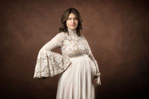 Mom to be modeling beautiful Maternity Gown in Las Vegas