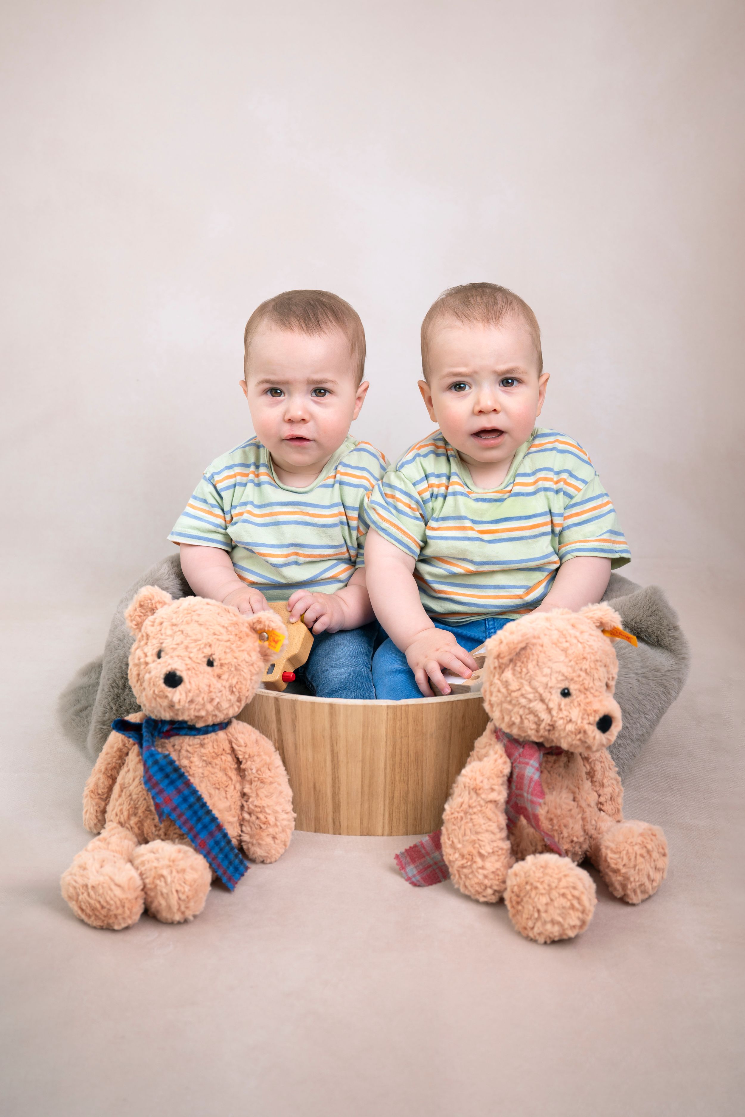 little sitters twin photo kent based photographer ashford kent uk with two teddies
