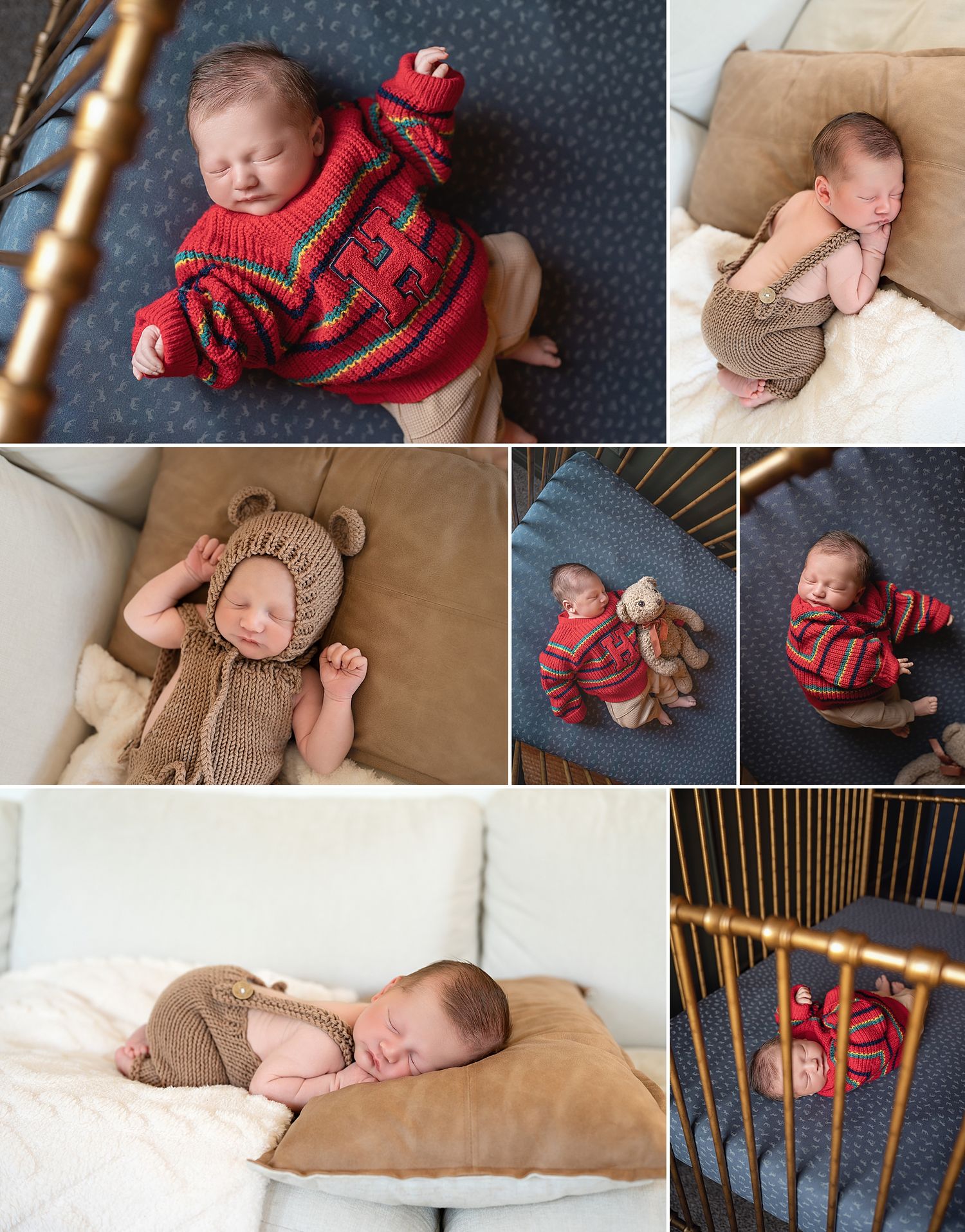 A mother tenderly holds her newborn while siblings share sweet moments together in soft natural window light.