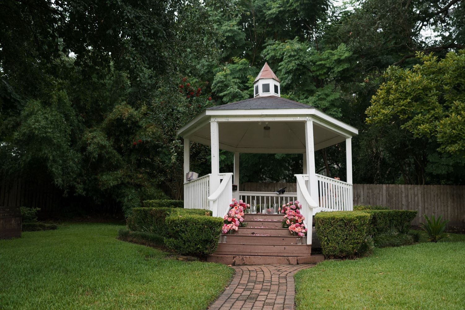 Garden gazebo at Brenner's on the Bayou decorated for a marriage proposal