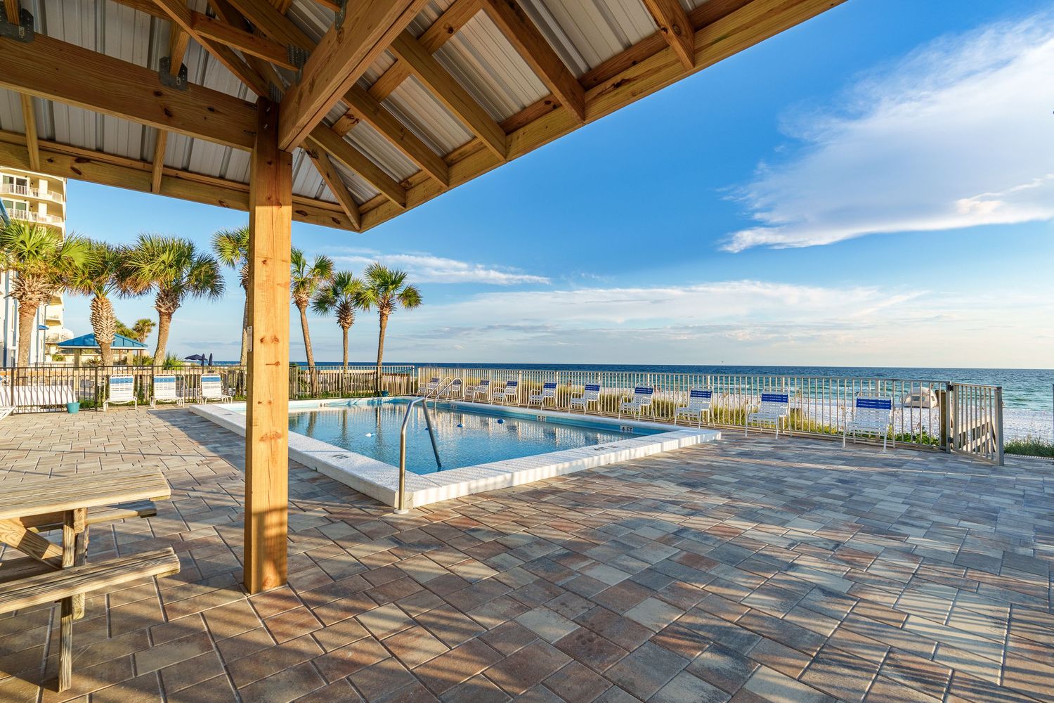 Beachfront pool and Gulf views at a Panama City Beach vacation rental property
