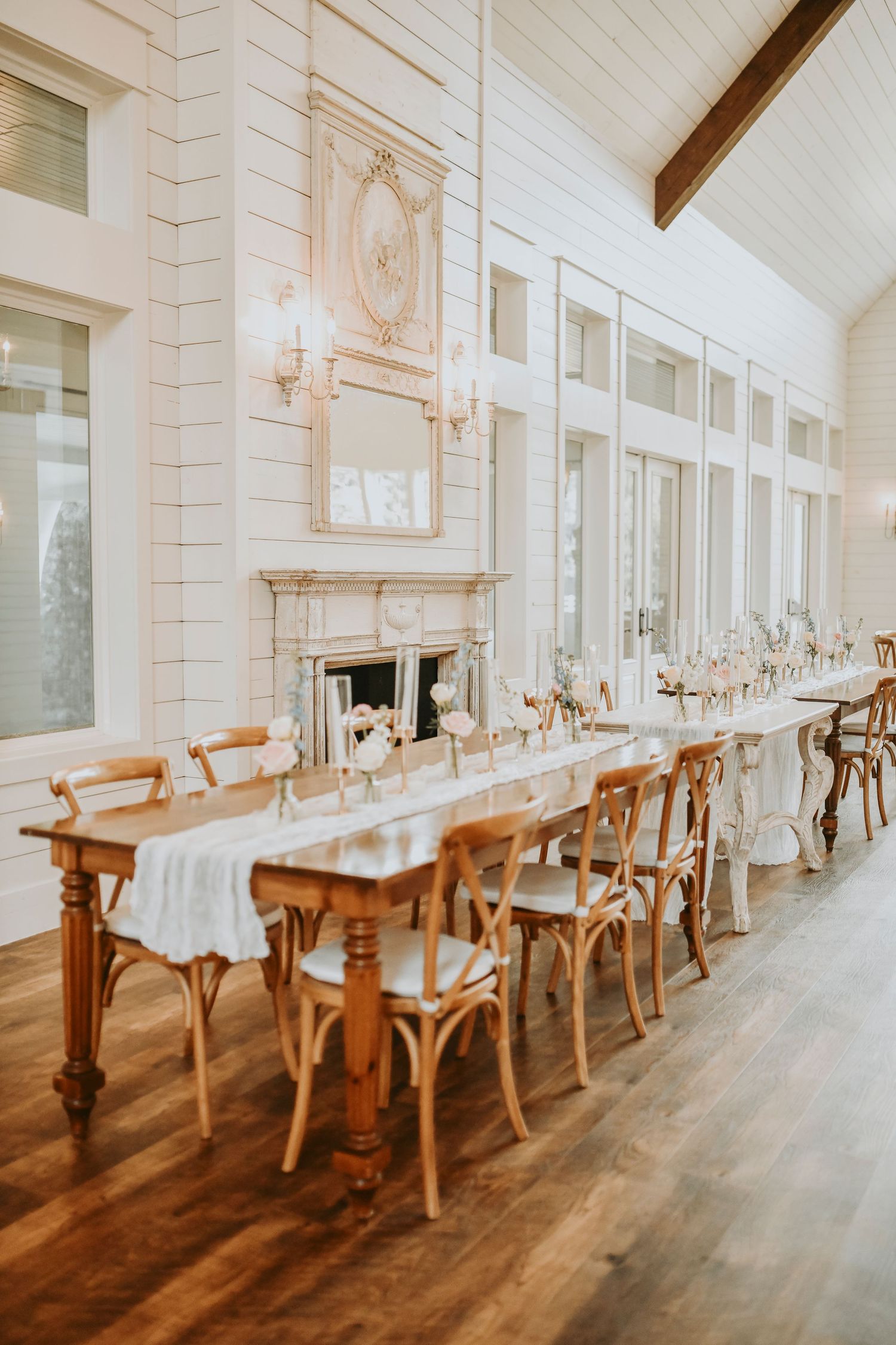 Pastel floral wedding ceremony aisle at The French Farmhouse in Collinsville Texas
