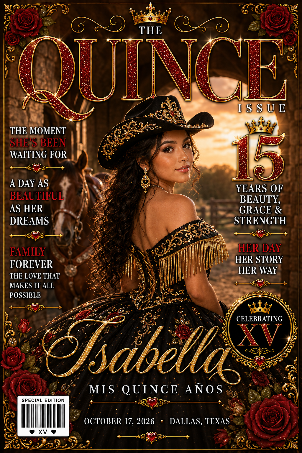Quinceañera picture ideas become personalized XV magazine covers with Fotolilly's FREE creator for portraits, poses and photoshoot pics