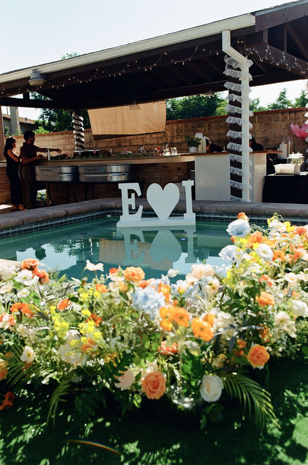 Backyard wedding reception details photographed on film by film wedding photographer.