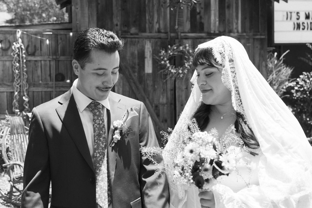 black and white photo of couple at los angeles wedding.
