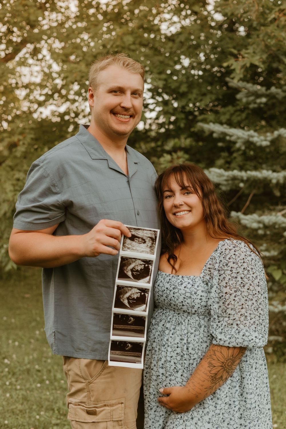 happy couple baby announcement