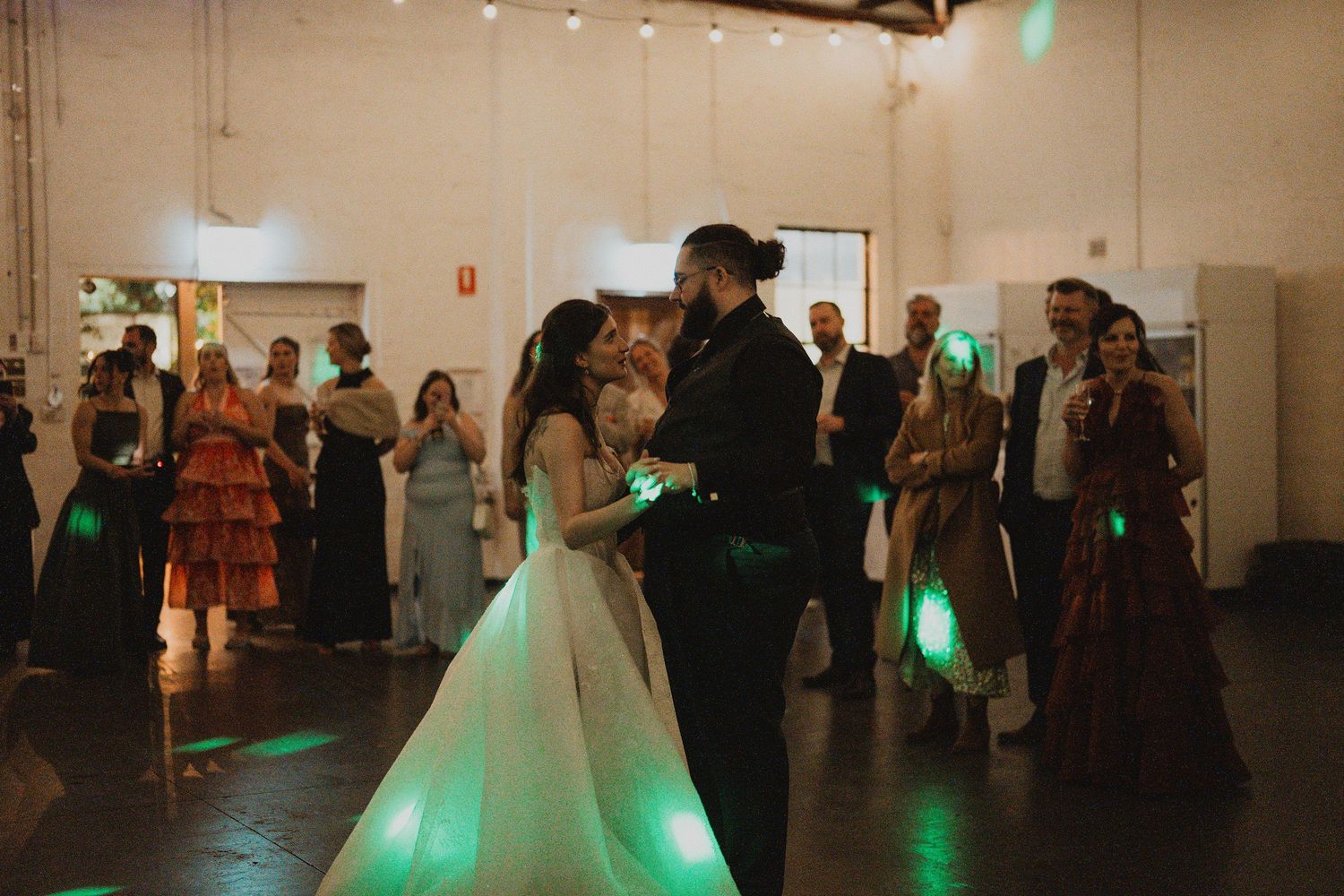 Guests dancing at Christopher and Lucy's wedding reception