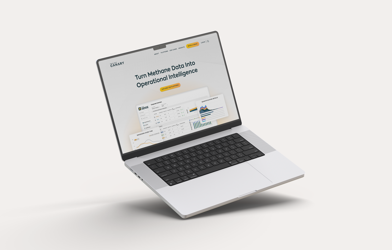 Modern laptop mockup displaying clean website design on white background.