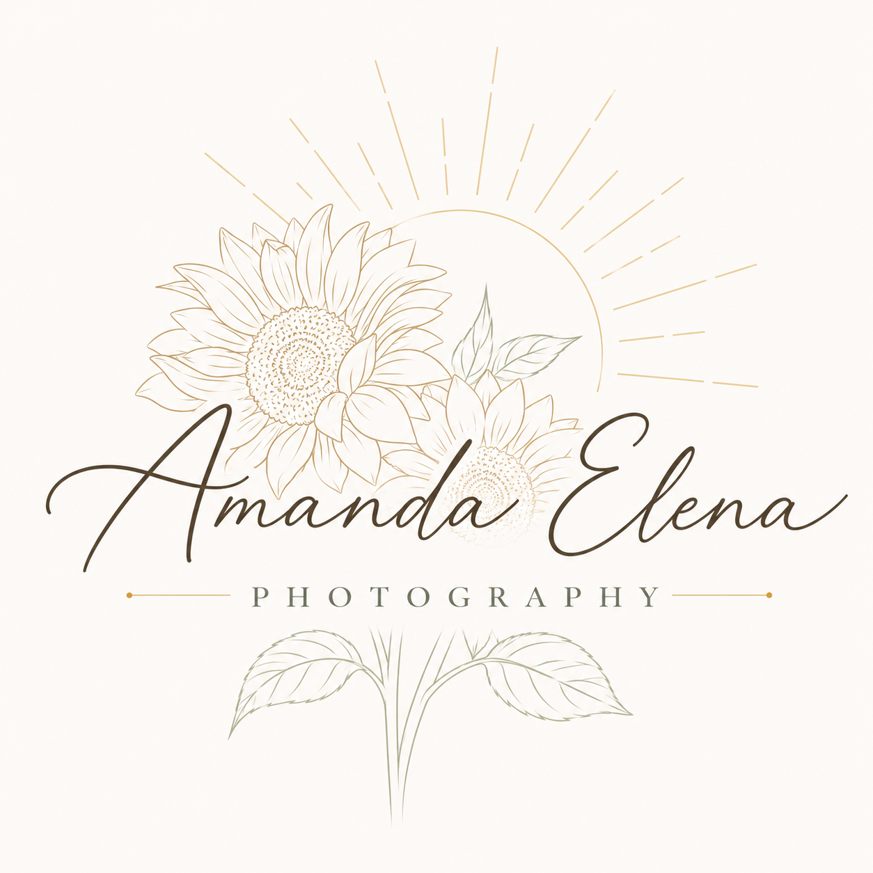 White minimalist photography logo design on dark green background.