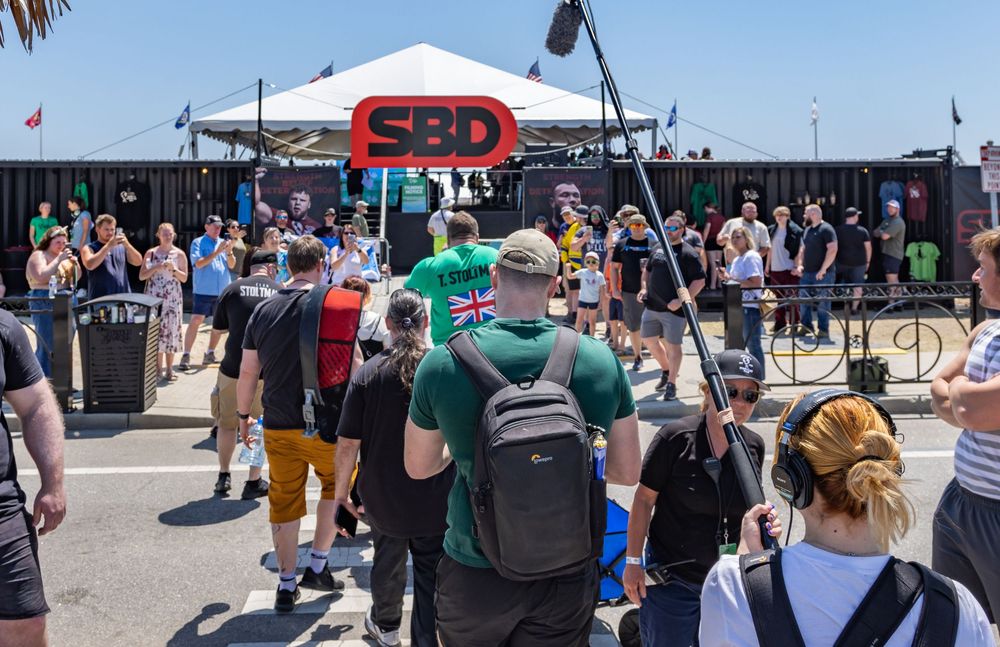 Crowd gathered at a strongman competition event in Myrtle Beach