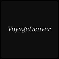 Black and white text logo displaying "VoyageDenver" in a stylized font.