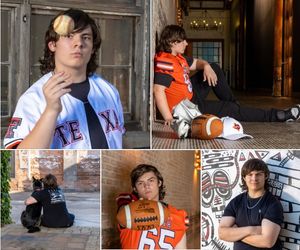 Collection of casual lifestyle photos showing sports jerseys and relaxed poses against various indoor and outdoor settings.